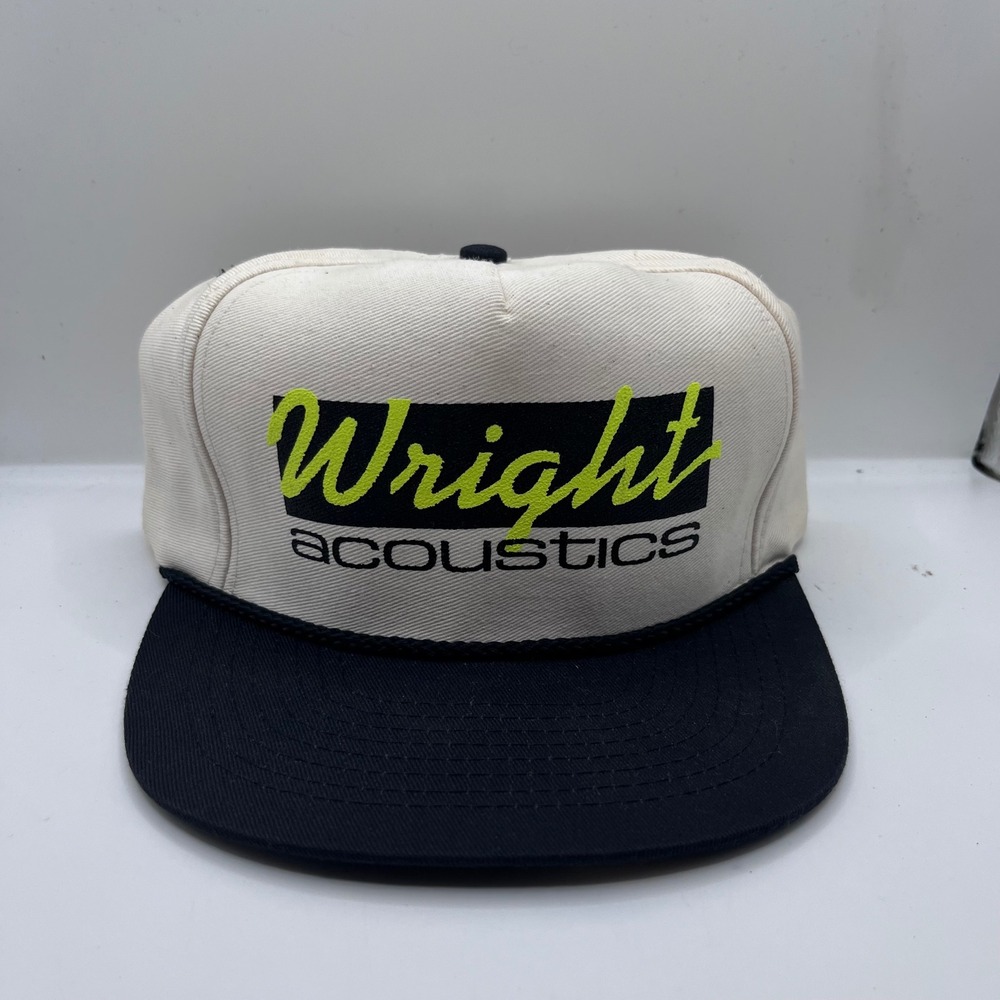 Mohr's Wright Acoustics Snapback Hat Mens OSFA Cream Black Neon Vintage 90s Rope